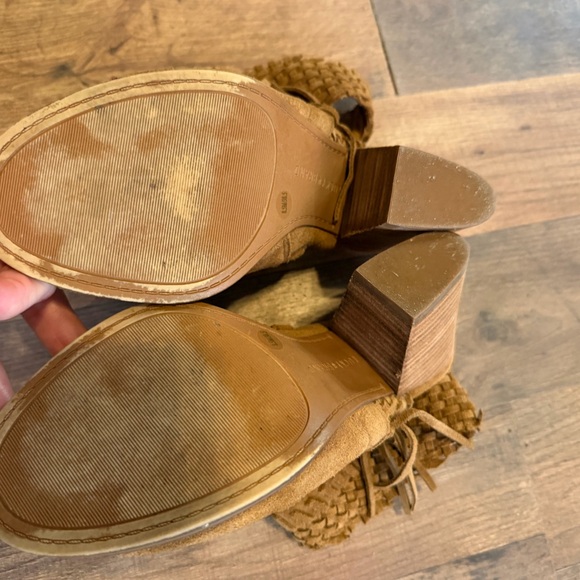 Lucky Brand Ointlee peeptoe open heeled fringe woven suede size 8.5 - Picture 5 of 9